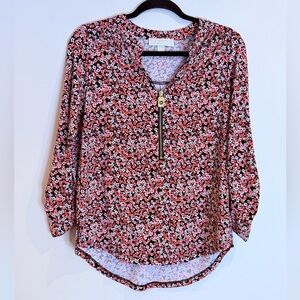 🔥Michael Kors Women’s Floral Zip-Front Blouse  Size S EC🔥